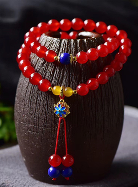 天然红色本命年多圈手串