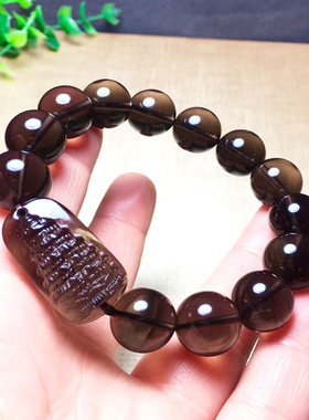 精雕天然冰种黑曜石文昌塔手链