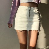 裙裤 BERAN 复古做旧毛边一粒扣百搭防走光高牛仔裙短裙自带安全裤