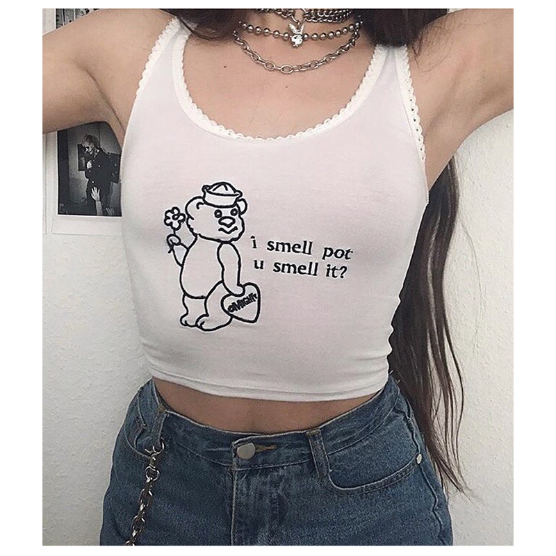 beran可爱卡通字母短款削肩背心