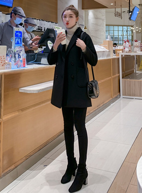 毛呢外套女2025新款高级感加厚秋冬小个子中长款黑色西装呢子大衣