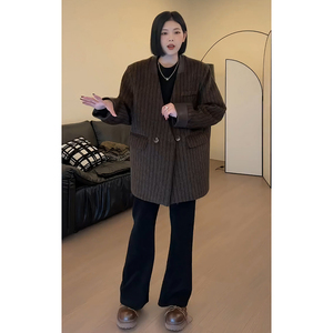 条纹通勤干练时尚西装美拉德外套女秋冬2023年新款今年流行小西服