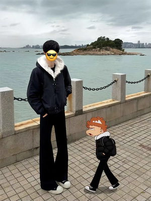 黑色柳叶弯刀牛仔裤男款秋冬加绒加厚显瘦裤子美式高街直筒微喇裤