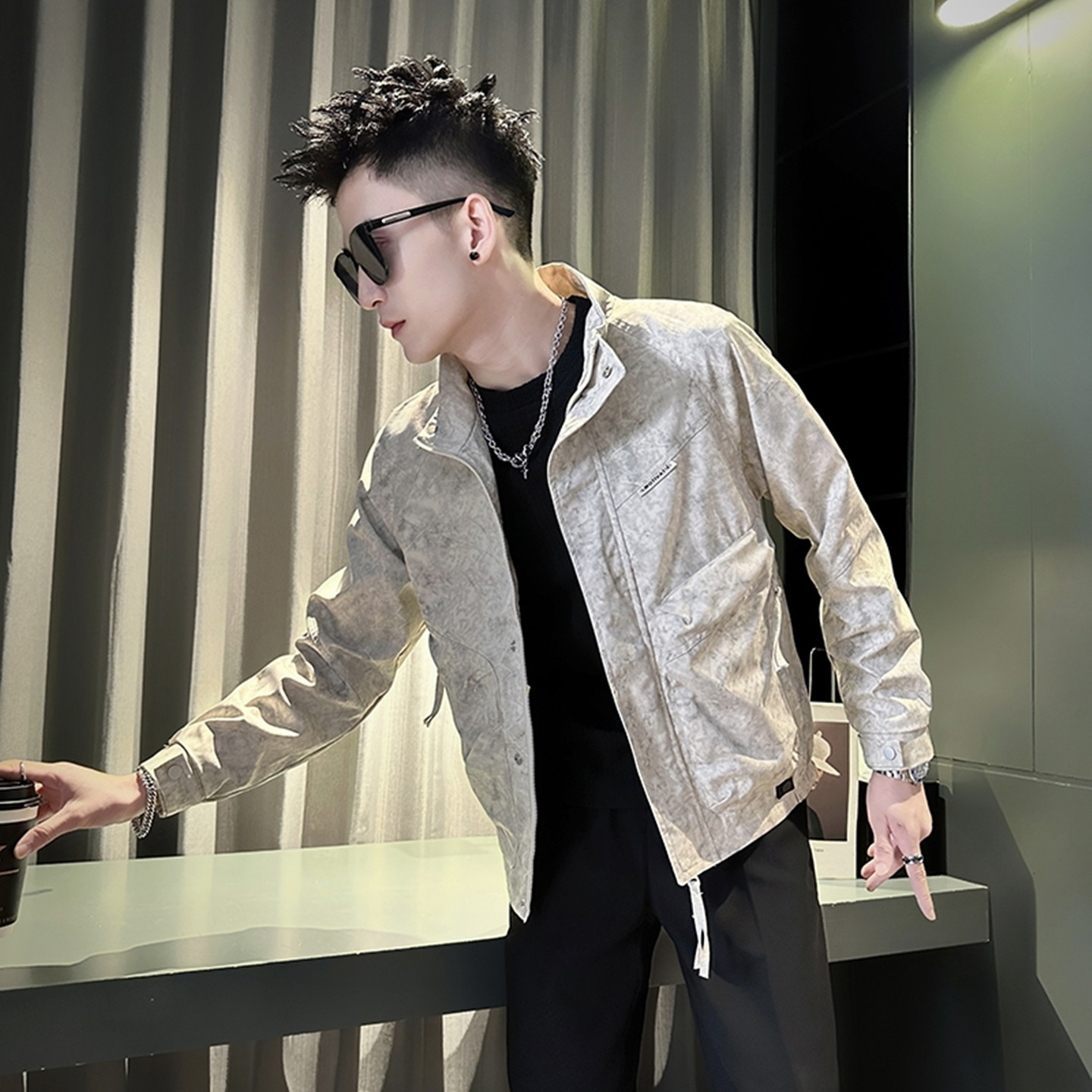 设计感扎染外套男款春秋季潮牌痞帅工装夹克2025新款男士脏脏上衣