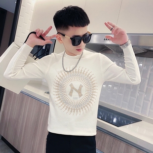 烫钻潮牌毛衣男韩版潮流半高领长袖线衣秋冬季2025新款针织打底衫