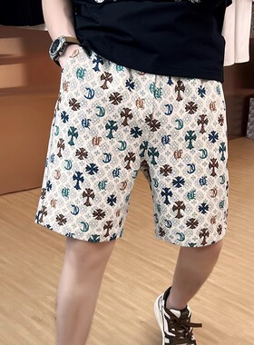 欧洲站花色提花短裤男士潮牌2025新款夏季宽松重磅休闲五分裤中裤