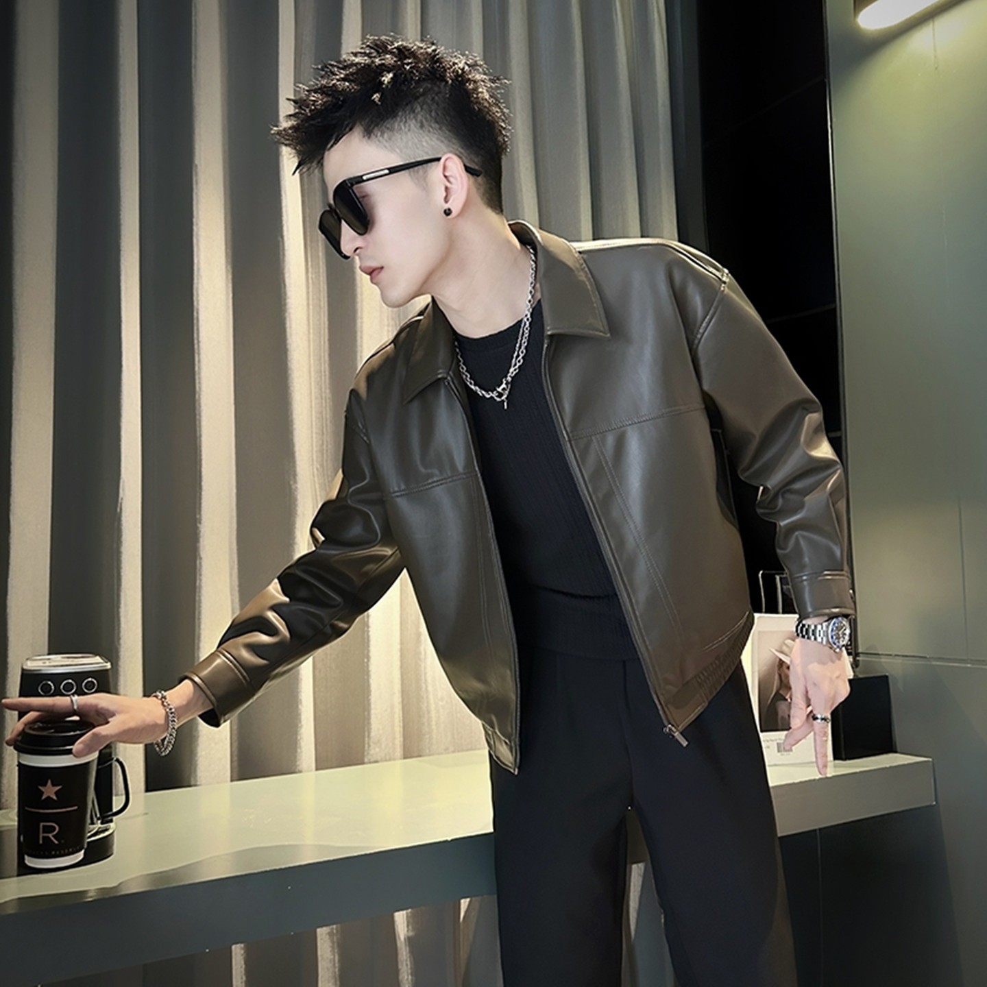 痞帅炸街皮衣男款潮流夹克短款上衣2025新款春秋装高级感潮牌外套