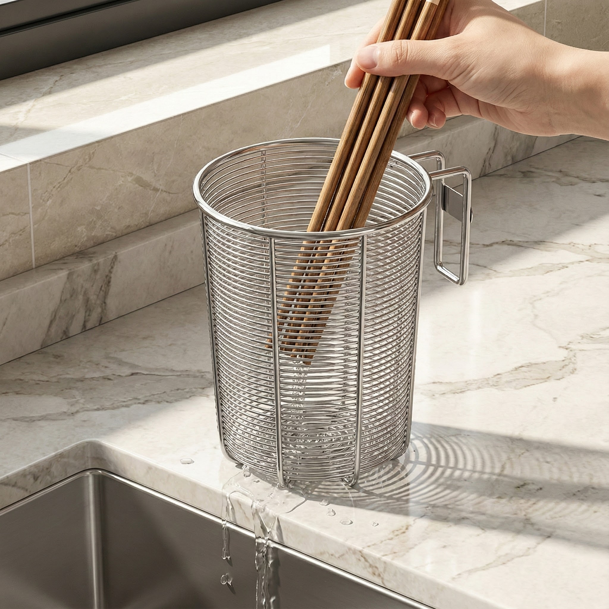 筷子筒壁挂式不锈钢筷子收纳盒家用高档新款沥水架筷子篓防霉把手,餐饮具,筷子盒,淘宝优惠券,粉丝福利购,淘宝优惠卷