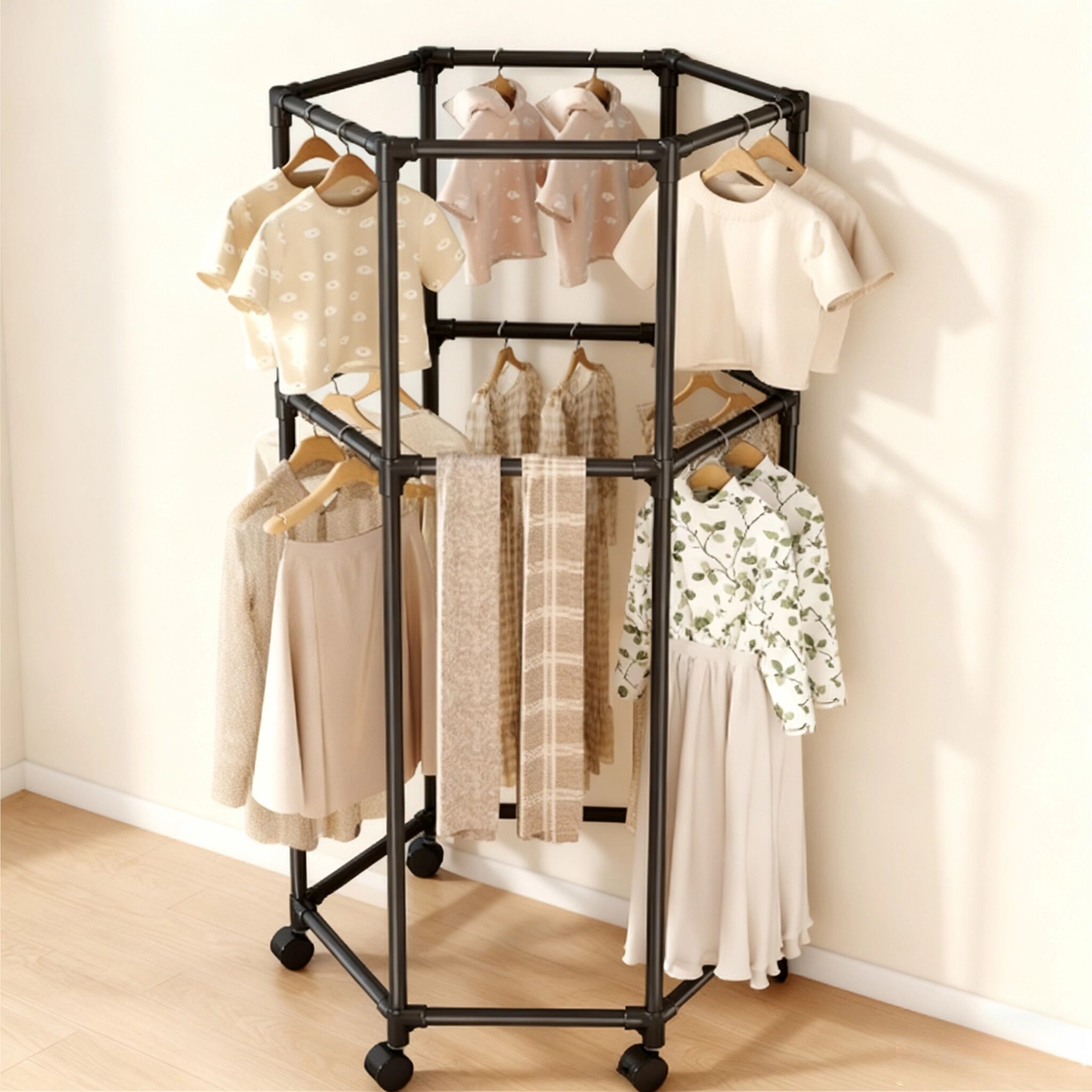 简易可移动多功能落地衣帽架家用卧室衣服收纳架子寝室阳台晾衣架