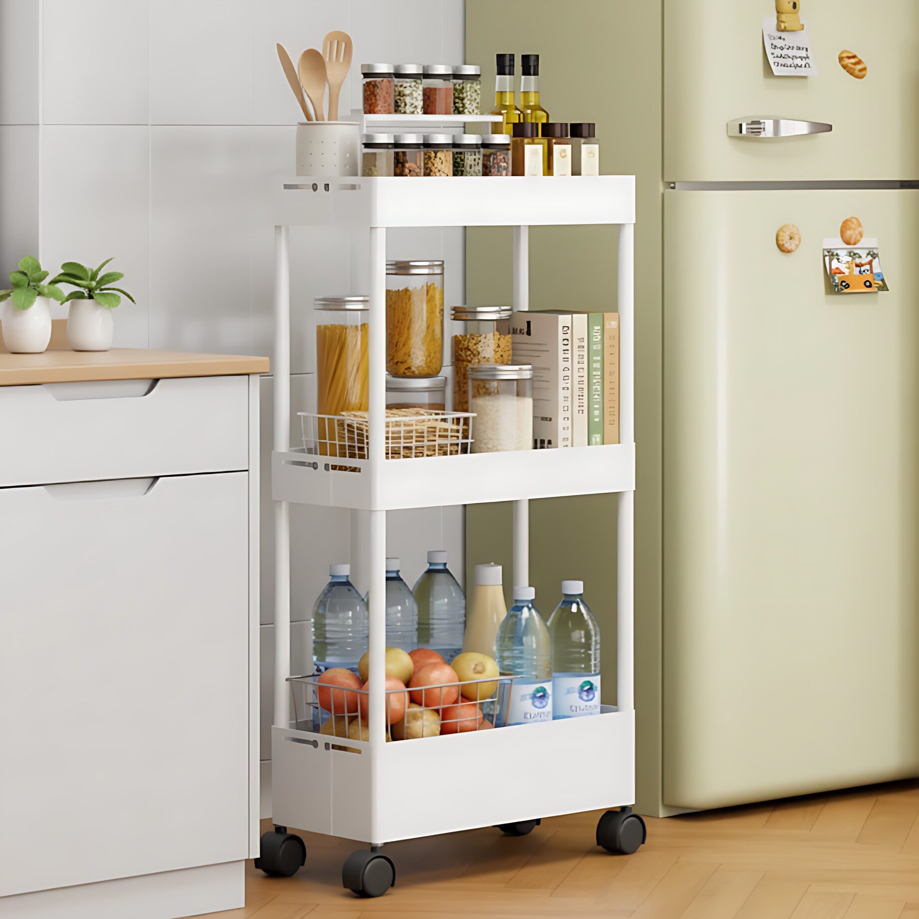 伸缩夹缝小推车置物架多层厨房