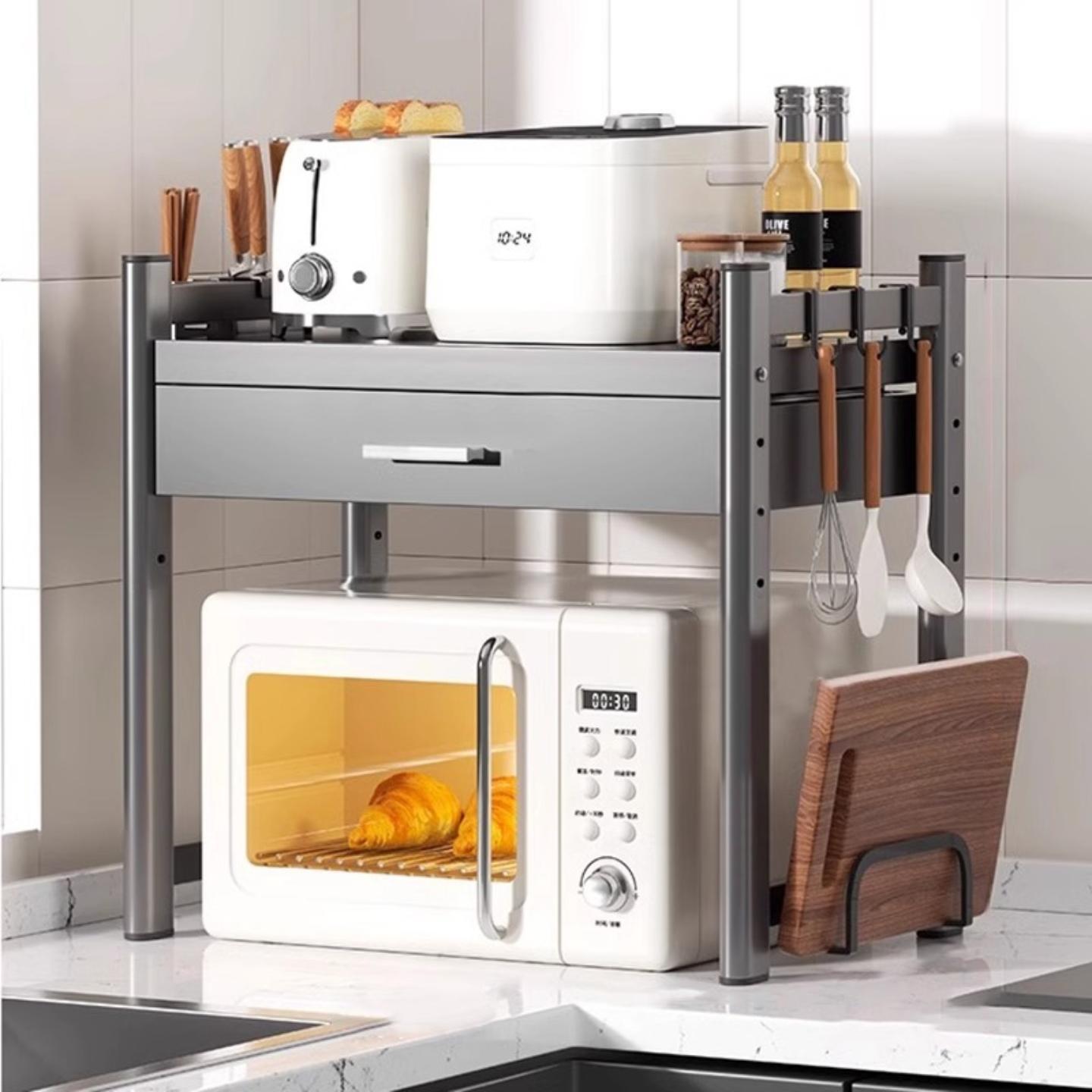 厨房微波炉置物架带抽屉台面双层