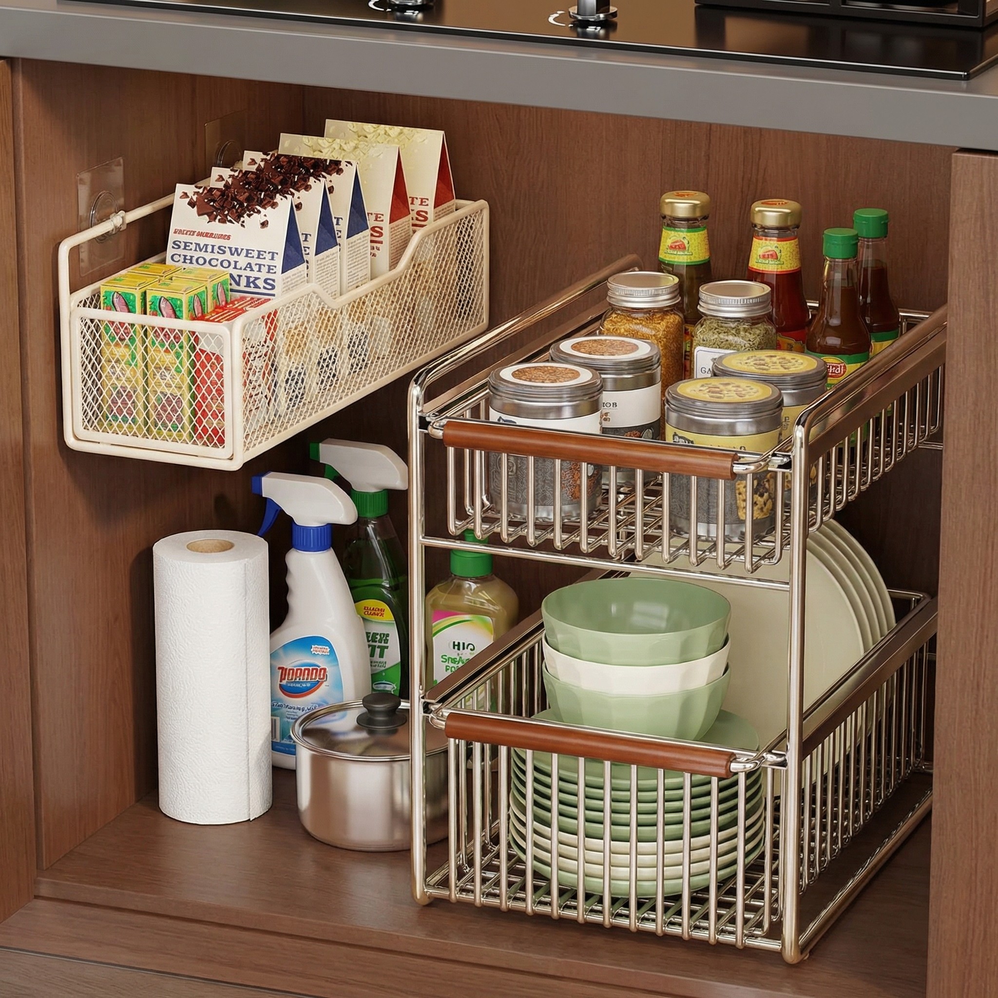 抽拉式厨房下水槽置物架橱柜拉篮碗碟调料整理架水槽下抽屉储物架,厨房/烹饪用具,水槽置物架,淘宝优惠券,粉丝福利购,淘宝优惠卷