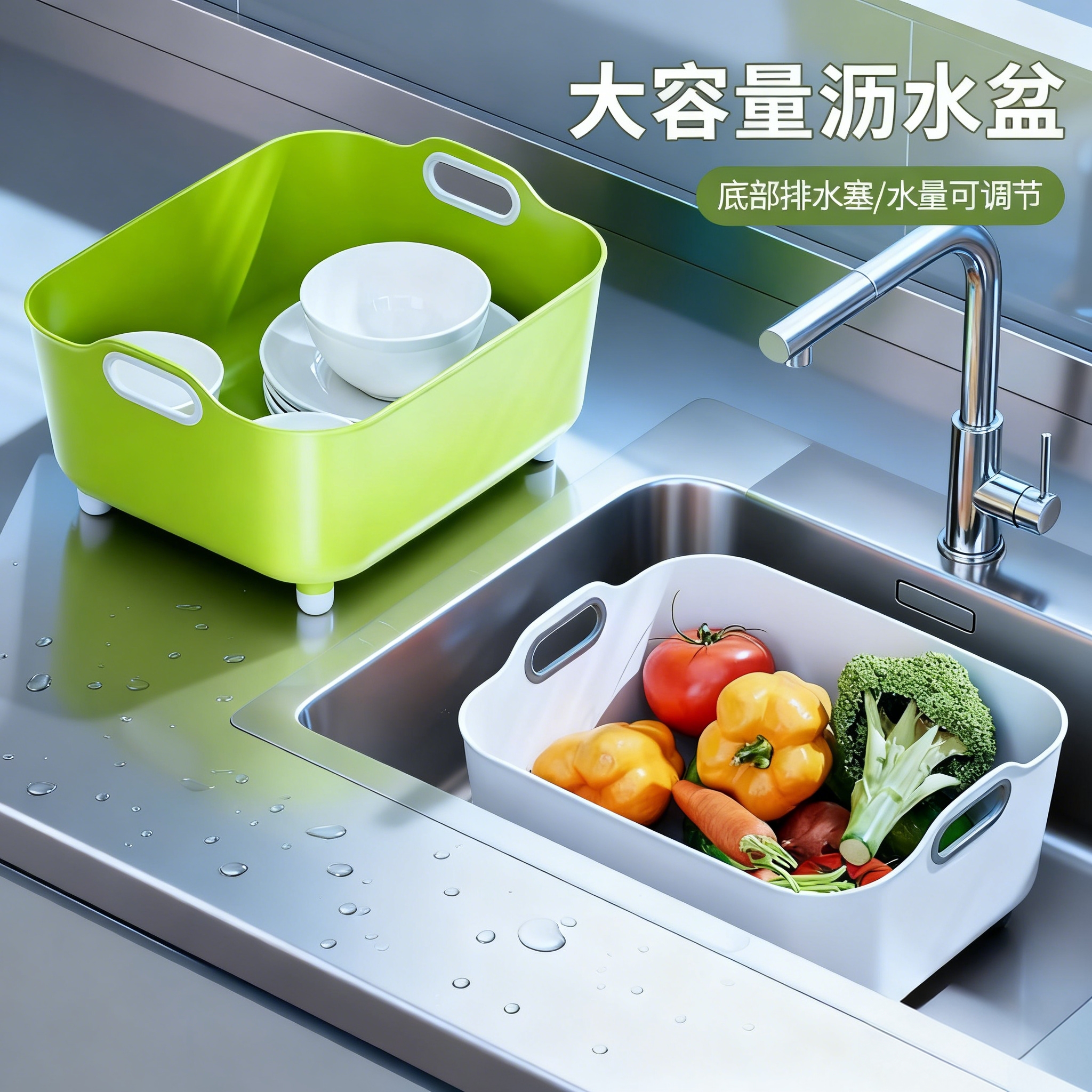 手提沥水篮大容量厨房洗菜盆水槽