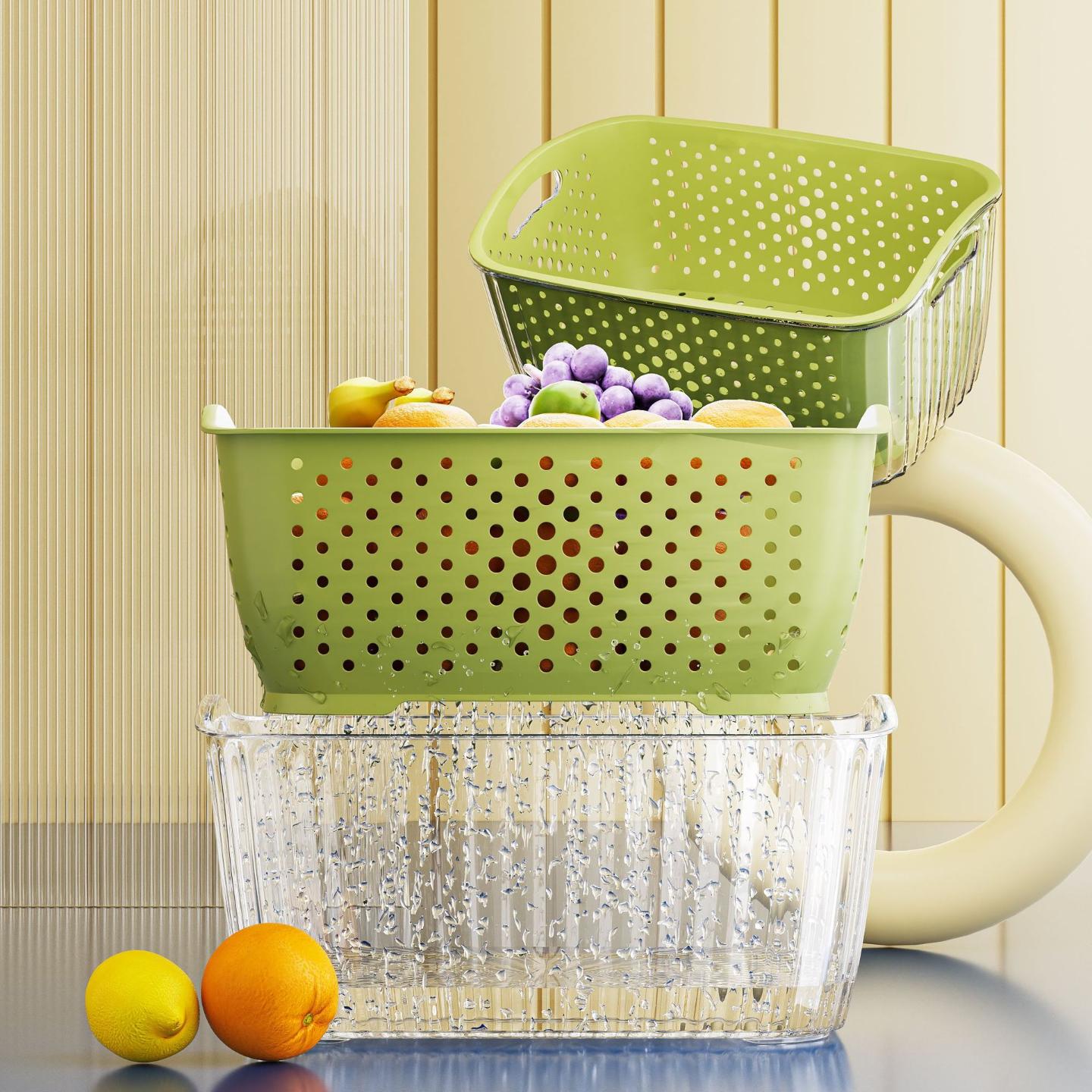 双层果蔬沥水篮套装家用厨房加厚