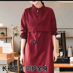 罩衣大口袋防泼水围裙厨房家用做饭工作服可印围裙套装 套头款 长袖
