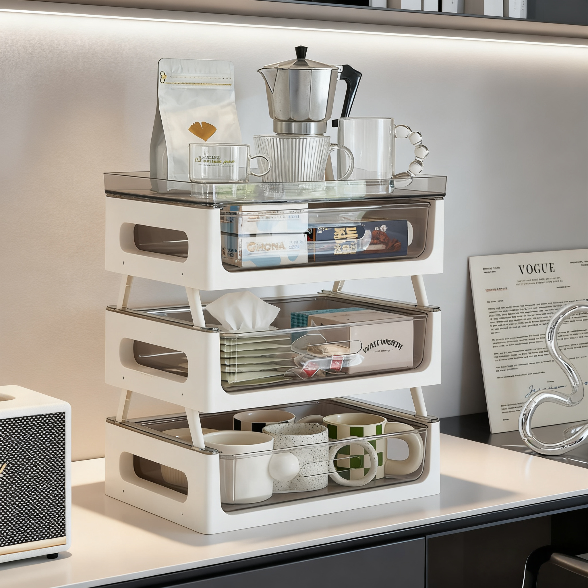 抽屉式桌面收纳塑料多层透明家用