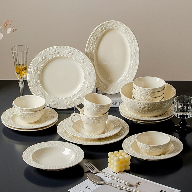 碗碟餐具套装浮雕盘子景德镇陶瓷
