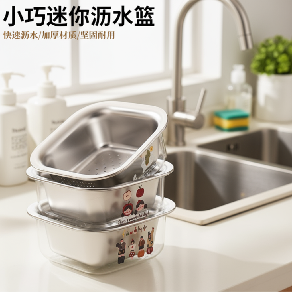 专用沥水篮洗菜篮不锈钢密孔双层