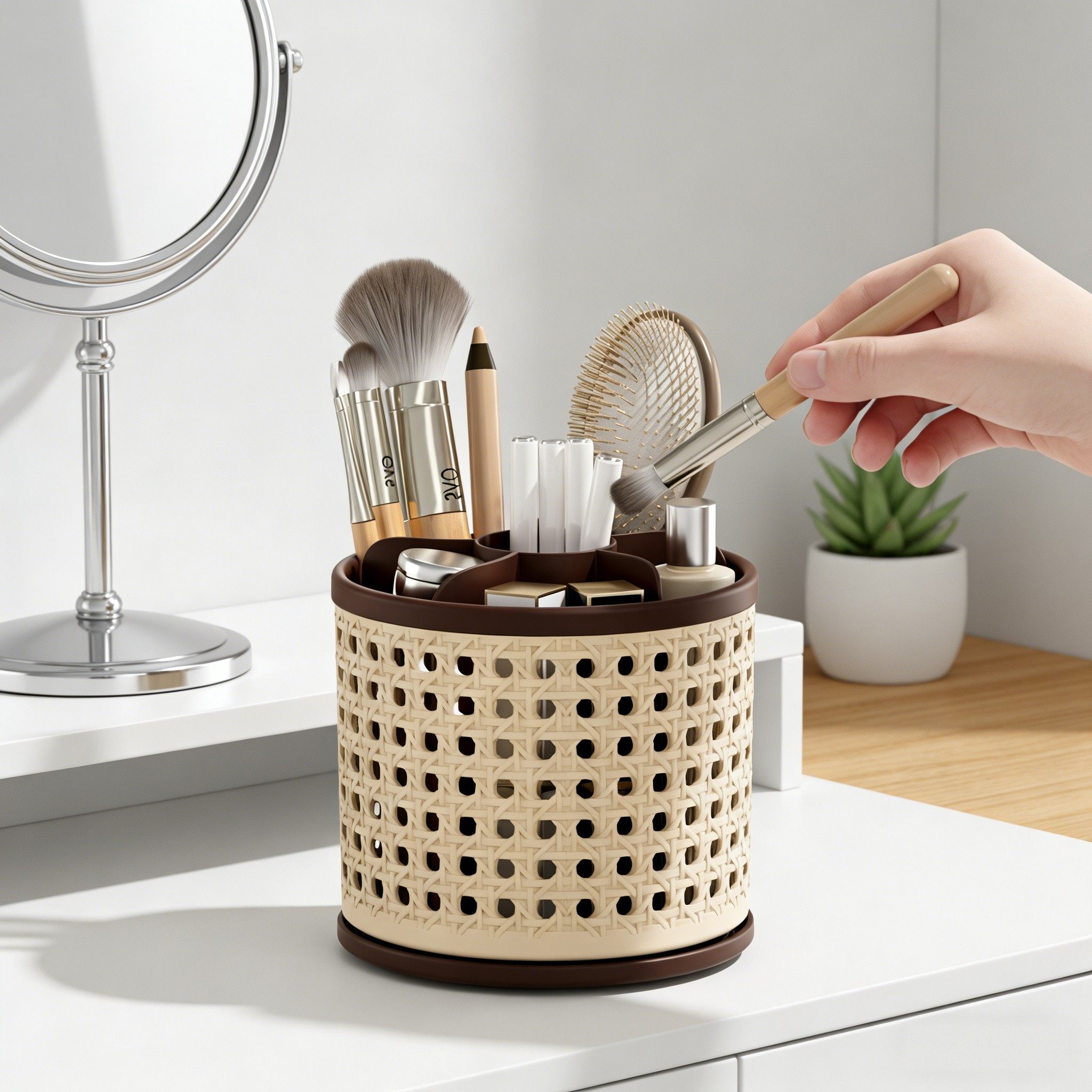 化妆刷收纳筒眼影眉笔粉底腮红刷子刷桶防尘高级感桌面刷具可旋转