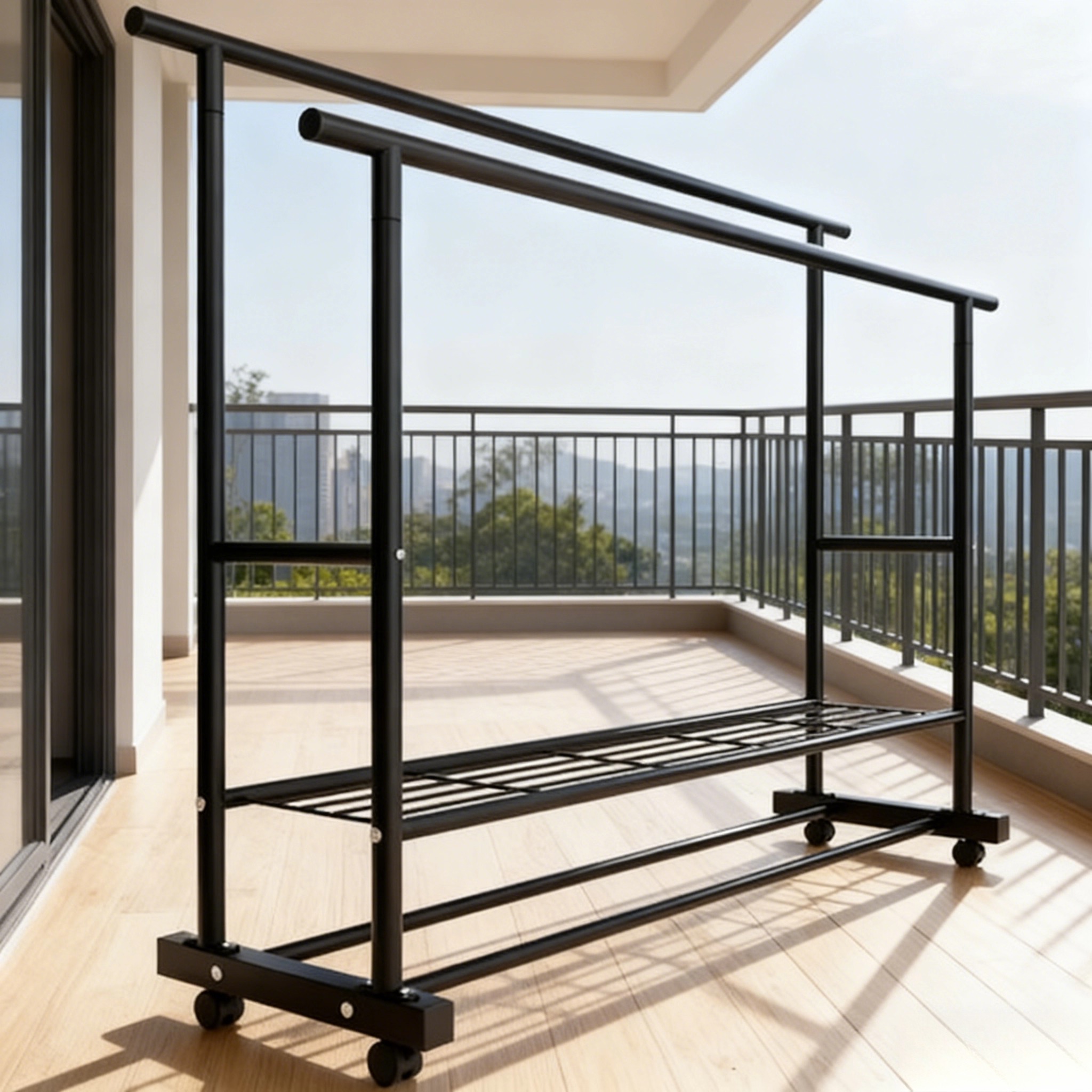 伸缩单双杆落地衣架卧室家用简约