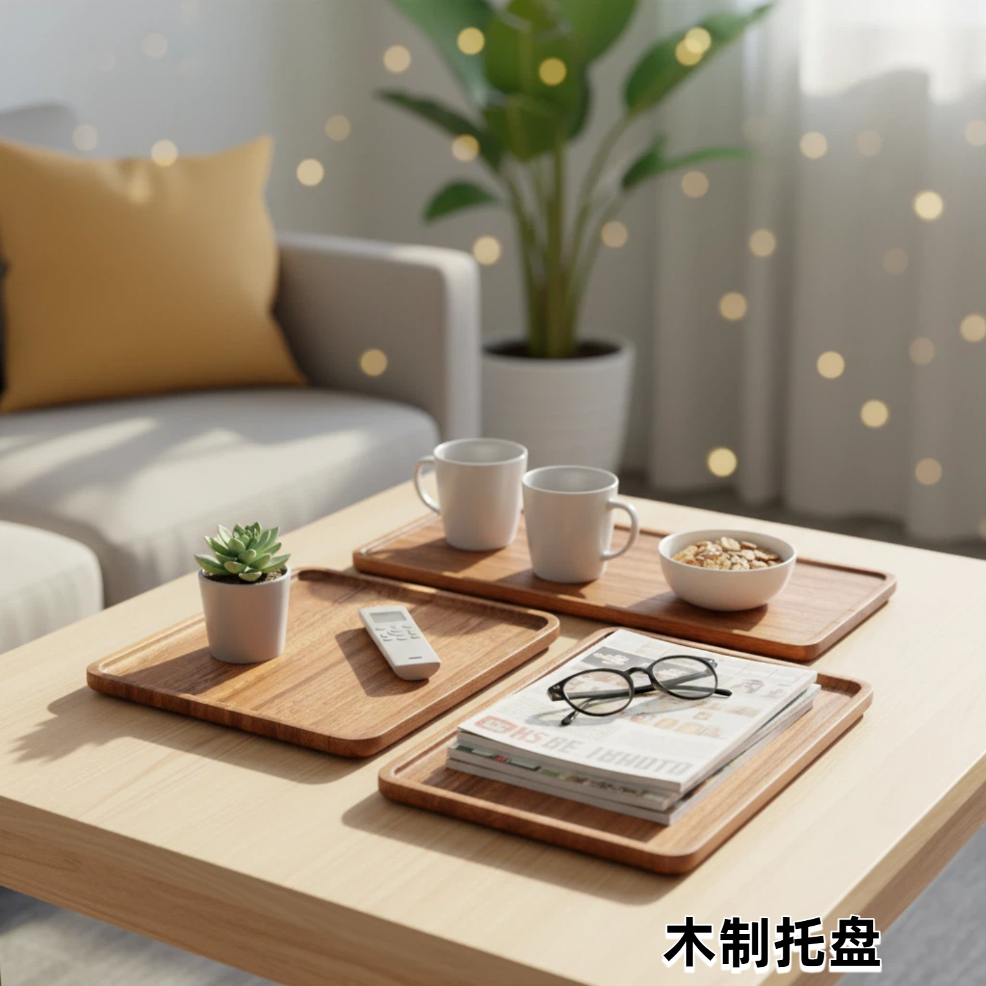 胡桃木托盘长方形盘子日式茶杯