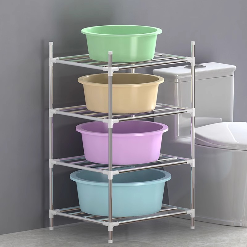 居家家卫生间不锈钢盆架洗脸盆收纳架浴室放盆落地置物架家用盆子