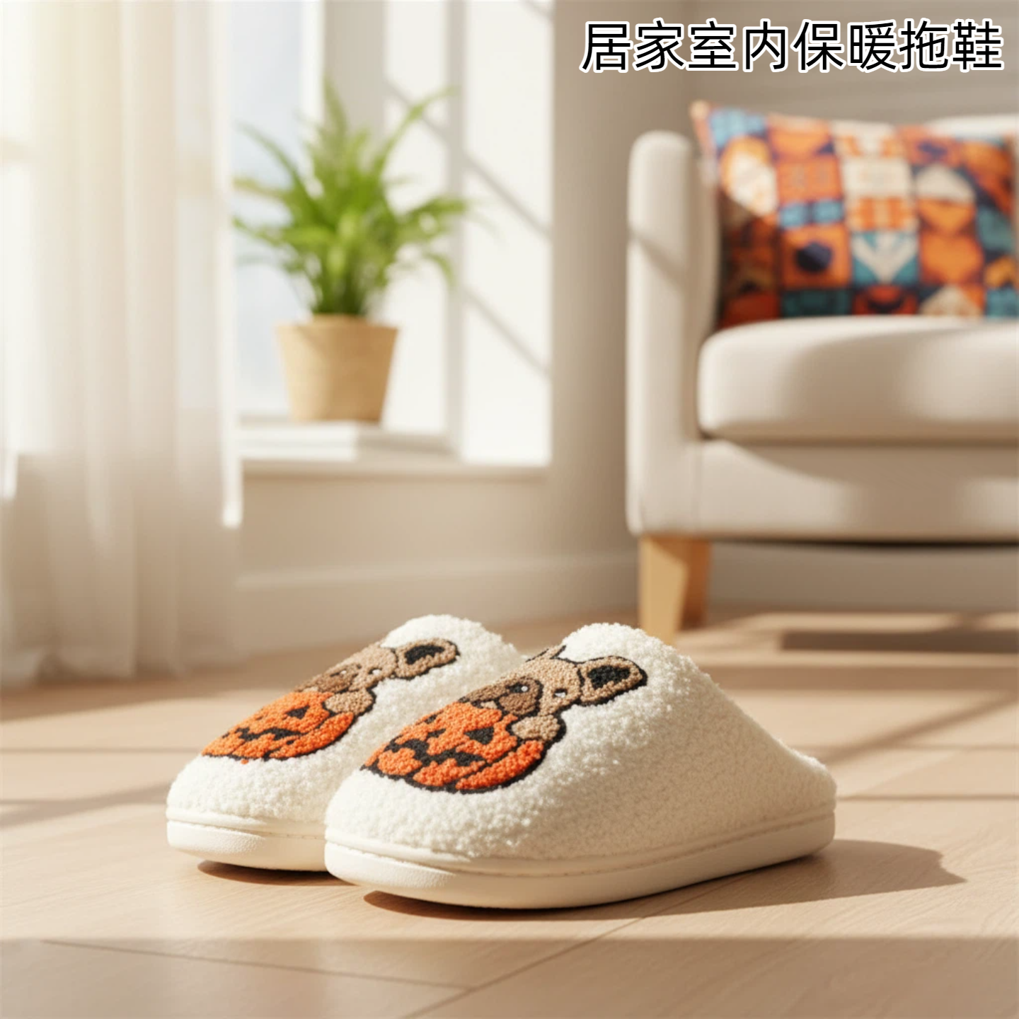 棉拖鞋卡通冬季秋天家居用毛绒月子鞋保暖耐脏万圣节