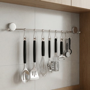 不锈钢吸盘联排挂钩置物架新款厨房用品收纳锅铲勺子整理挂架厨具
