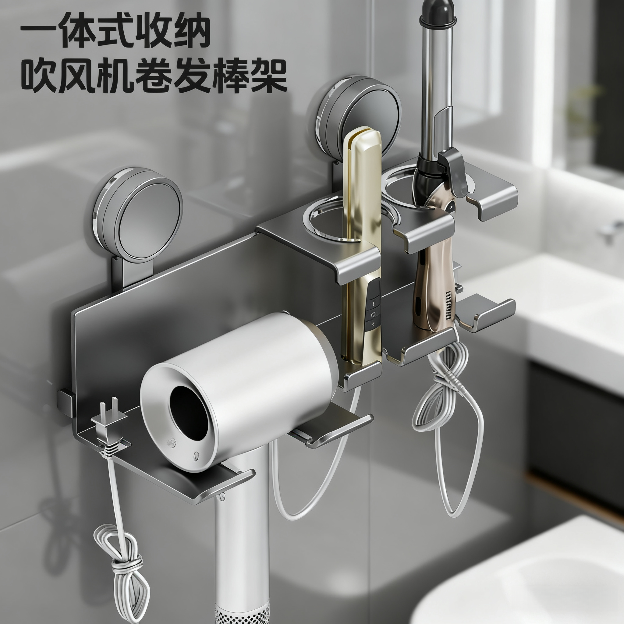 吸盘吹风机置物架免打孔风筒挂架