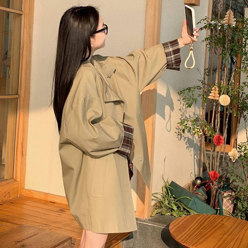 撞色短款风衣外套女2025初春新款韩系小个子英伦风春秋高级感大衣