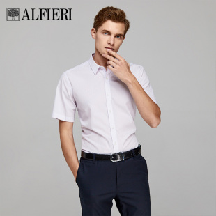 100%纯棉修身 新款 男士 商务细条纹短袖 Alfieri艾法利男装 衬衫 夏季