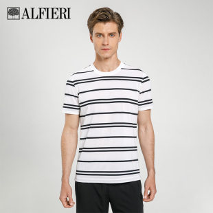 条纹圆领时尚 新款 男士 短袖 Alfieri艾法利男装 T恤弹力修身 2021夏季