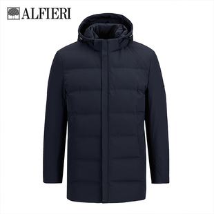Alfieri艾法利冬季可拆帽白鸭绒外套男士加厚保暖中长轻薄羽绒服