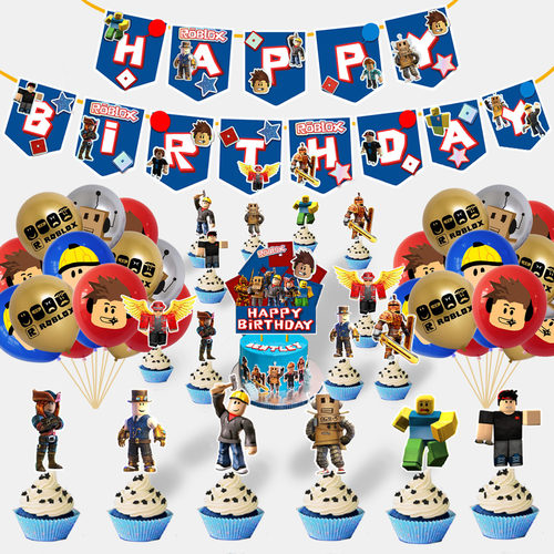 虚拟世界Roblox儿童生日主题派对装饰拉旗生日蛋糕插牌乳胶气球