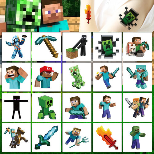 我的世界Minecra主题派对儿童纹身贴纸生日聚会纹身贴水转印贴画
