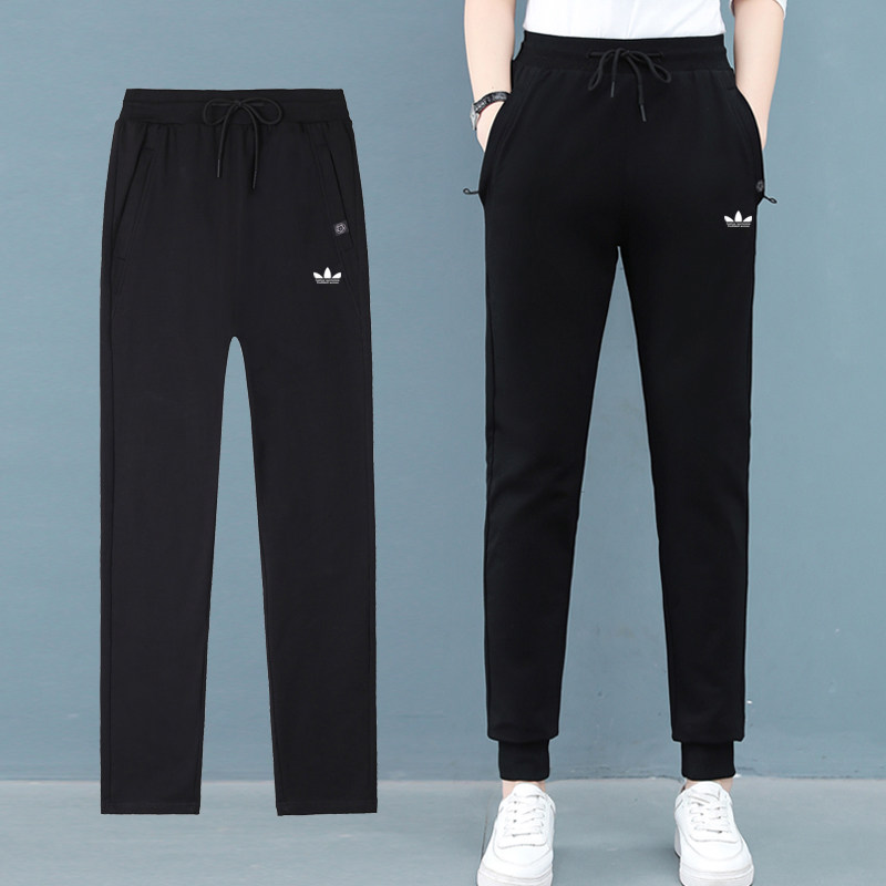 运动三叶草纯棉休闲裤女春秋2025新款宽松直筒卫裤加绒加厚束脚裤