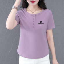 皮尔卡丹短袖t恤女夏季2025年新款衣服正肩显瘦休闲短款圆领上衣