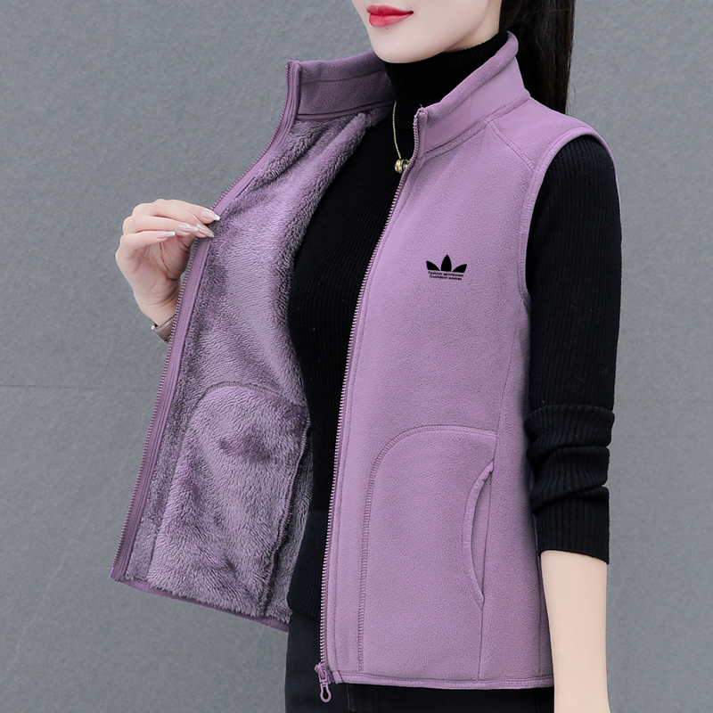 运动三叶草摇粒绒马夹背心女秋冬季2025新款加厚抓绒马甲坎肩外穿