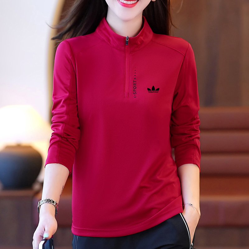 运动三叶草户外立领速干衣女春秋季长袖t恤透气快干跑步登山衣服