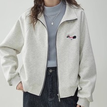 「北岛AMUU原创」韩系小狗刺绣双拉链外套卫衣女春秋宽松长袖上衣