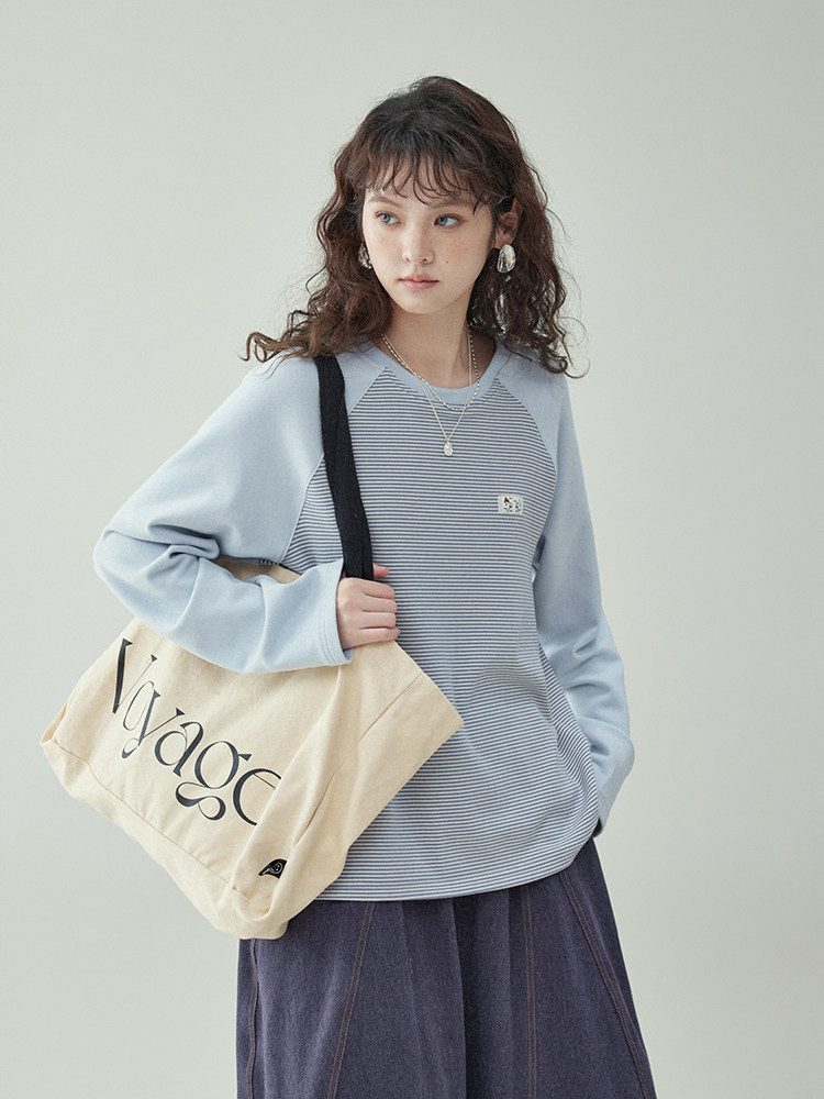 「Kitajima AMUUオリジナル」配色ストライプラウンドネック長袖両面ベルベットTシャツレディースウィンターパッチベーストップ