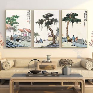 丰子恺装饰画饭店漫画作品挂画新中式乡村农村生活茶室包厢壁画