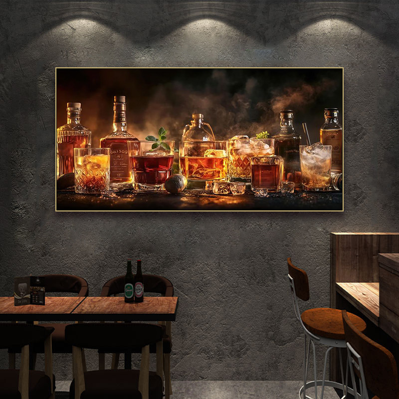 酒吧装饰画美式工业风清吧台啤酒威士忌挂画烟酒行复古油画风壁画