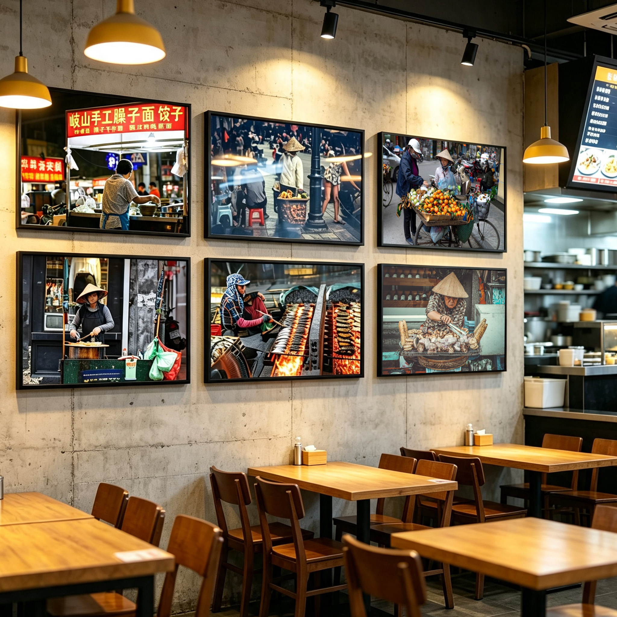 城市人间烟火气装饰画餐饮店夜市地摊挂画大排档市井写实生活壁画