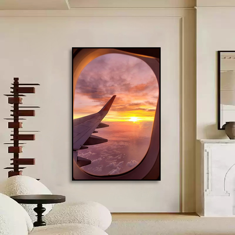 飞机窗景装饰画假窗外风景客厅卧室床头挂画空间延伸感ins风壁画