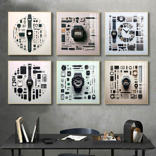手表零件分解图挂画商场表行高级感装饰画手表店设计工作室壁画