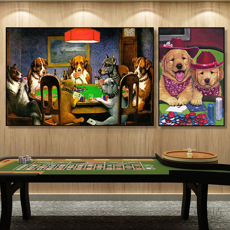 棋牌室装饰画赌场复古德州扑克牌