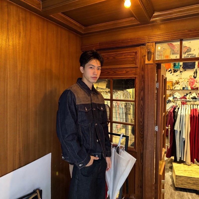 美式复古cleanfit麂皮绒拼接牛仔夹克男秋季潮牌宽松百搭休闲外套