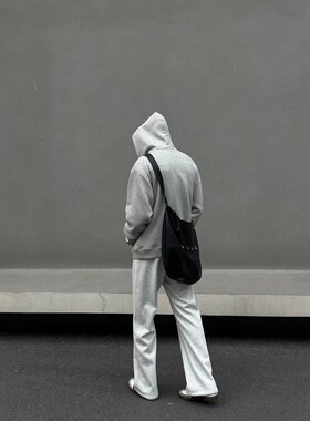 美式复古华棉银狐弯刀灰色卫裤男高街vibe宽松百搭纯色休闲镰刀裤