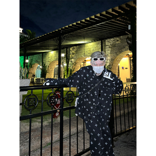 美式街头Bf嘻哈十字印花牛仔外套男女情侣高街休闲复古宽松上衣潮